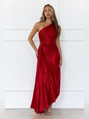 NWT Luxxel One-Shoulder Red Ruched Gown - size small